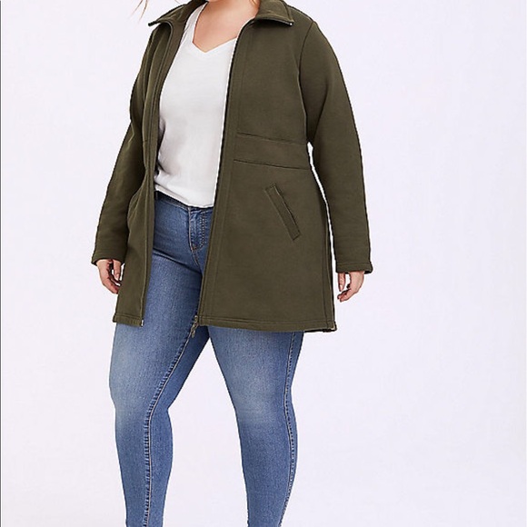 Nwt Torrid size 2 olive Fleece dual zip Jacket - Picture 2 of 4
